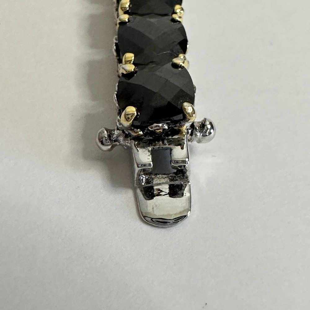 Bracelet Black Faceted Tennis Style Two Toned Safety Clasp IJDI China 925 Marked - Picture 6 of 13